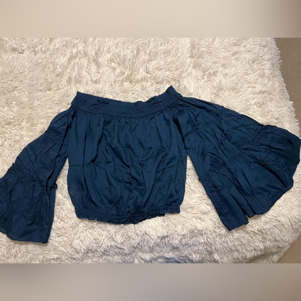 Free People off the shoulder crop top teal XS
